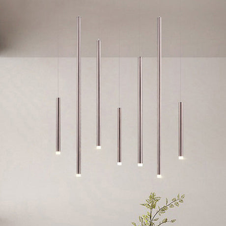 Martina - Brown/Gold Slim Pendant Lighting: Modern 7 Lights Metal Hanging Light