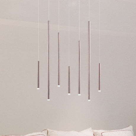 Martina - Brown/Gold Slim Pendant Lighting: Modern 7 Lights Metal Hanging Light