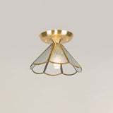 Tiffany Floral Semi-Mount 1-Light Ceiling Flush Light In Brass Perfect For Hallway Décor Clear