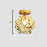 Tiffany Floral Semi-Mount 1-Light Ceiling Flush Light In Brass Perfect For Hallway Décor