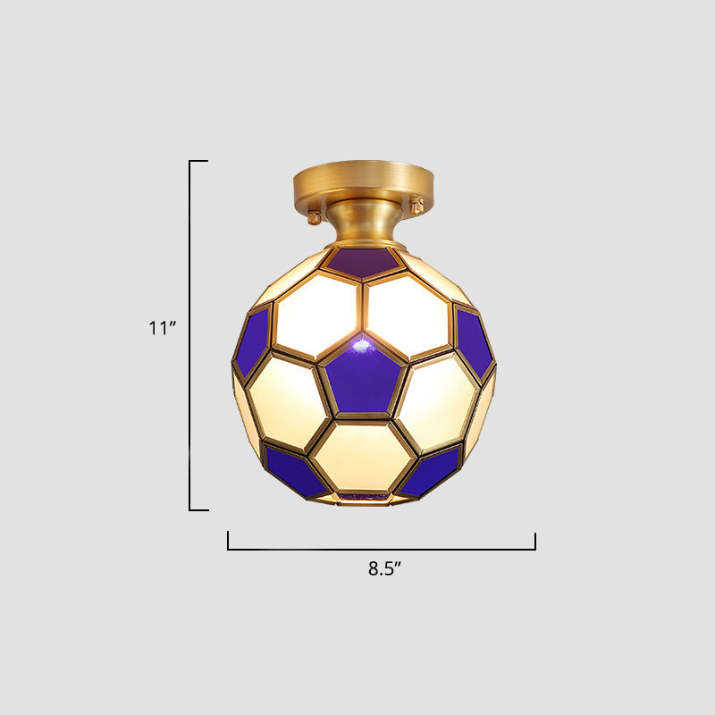 Tiffany Floral Semi-Mount 1-Light Ceiling Flush Light In Brass Perfect For Hallway Décor