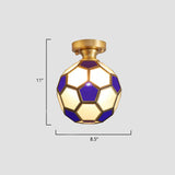 Tiffany Floral Semi-Mount 1-Light Ceiling Flush Light In Brass Perfect For Hallway Décor