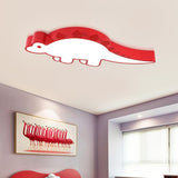 Dinosaur Led Flushmount Ceiling Lamp For Kids Room - Metal Flush-Mount Light Fixture Red / White