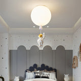 Kids Astronaut And Balloon Ceiling Light White 1-Bulb Flush Mount With Acrylic Shade / 8 Standing