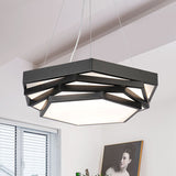 Hexagonal Metal Pendant Light - Contemporary Led Hanging Lamp For Dining Room. Available In Black Or
