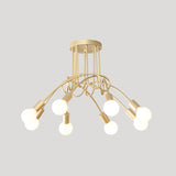 Loft Style Metal Flush Chandelier With Open Bulb Design For Bedroom Ceiling 8 / Gold
