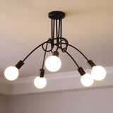 Loft Style Metal Flush Chandelier With Open Bulb Design For Bedroom Ceiling 5 / Black