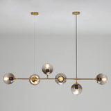 Postmodern Gold Finish Dining Room Island Lighting Pendant With Ball Glass Shade - 6 Bulbs Smoke
