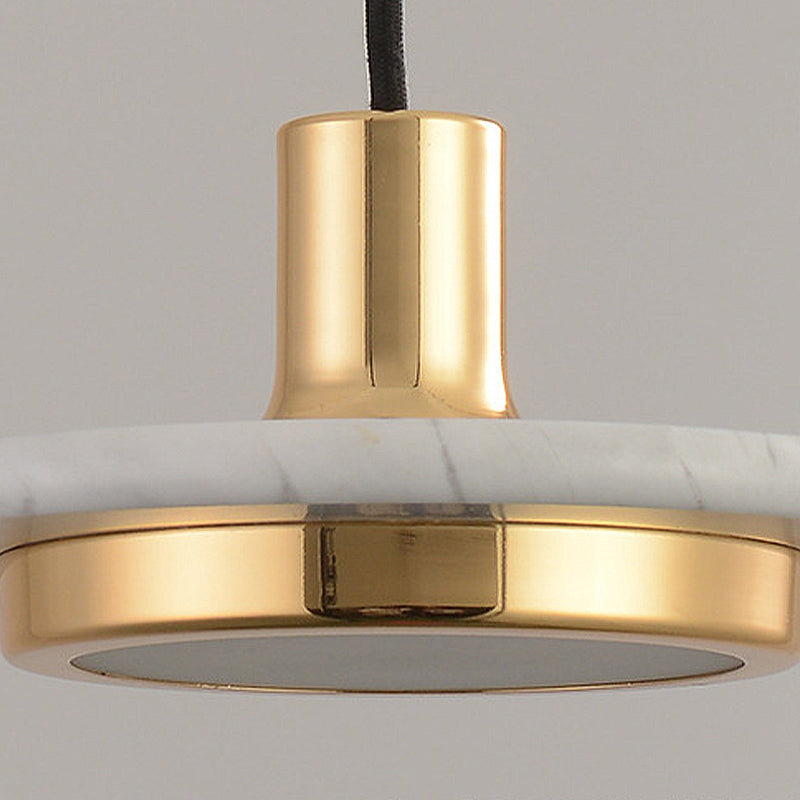 Modern Round Metal Pendant Light With Marble Ring - 1 White/Black/Green