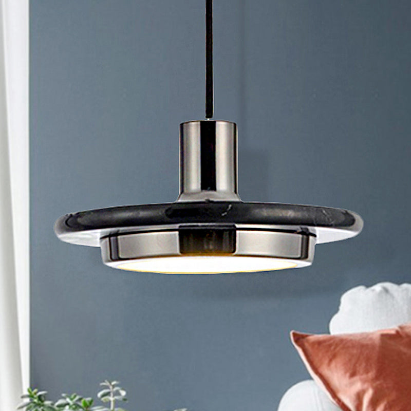 Modern Round Metal Pendant Light With Marble Ring - 1 White/Black/Green