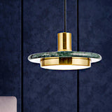 Modern Round Metal Pendant Light With Marble Ring - 1 White/Black/Green Green