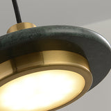 Modern Round Metal Pendant Light With Marble Ring - 1 White/Black/Green