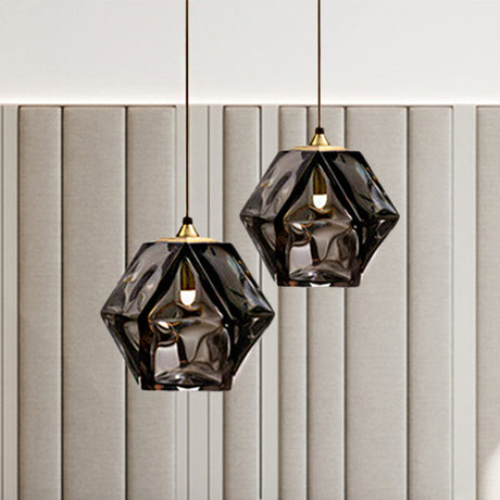 Modern Diamond Suspension Pendant Lamp With Textured White/Amber/Smoke Glass Led Hanging Light