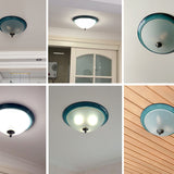 Rustic 3-Light Bedroom Ceiling Lamp: Frosted White Glass Bowl Flush With Blue Accents