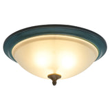 Rustic 3-Light Bedroom Ceiling Lamp: Frosted White Glass Bowl Flush With Blue Accents