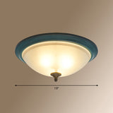 Rustic 3 - Light Bedroom Ceiling Lamp: Frosted White Glass Bowl Flush With Blue Accents
