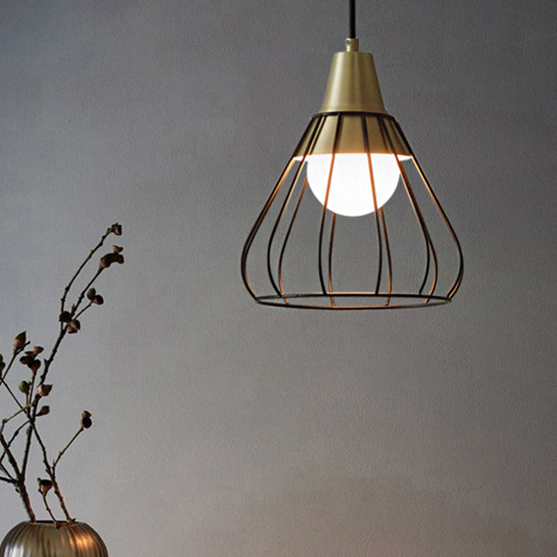 Modern Metal Cone Pendant Lighting - 1 Light Hanging Lamp With Wire-Cage Shade (9/13 Wide) Black / 9