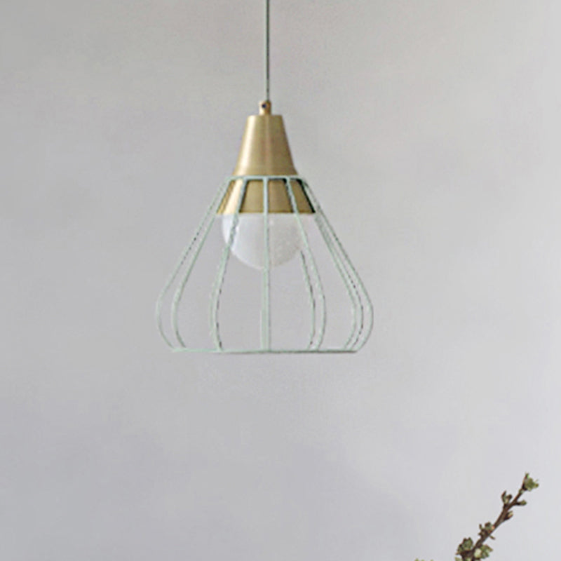 Modern Metal Cone Pendant Lighting - 1 Light Hanging Lamp With Wire-Cage Shade (9/13 Wide) White / 9