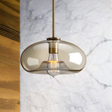 Contemporary Brass Pendant Light With Clear Glass Shade - Oval/Drum/Cylinder 1-Light 7/10/11 Wide /