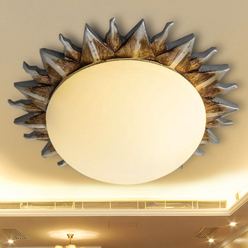 Traditional White Glass Flush Mount Ceiling Light For Dining Room - 1/3 Sunburst Lights Sizes 9 Or