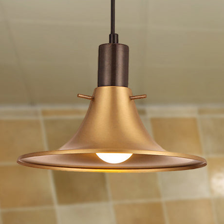 Industrial Style Brass Finish Pendant Light With Metallic Flared Shade