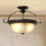 Classic Black 2-Light Corridor Semi Flush Mount With Frosted Glass Shade