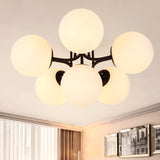 Traditional Black Semi Flush Ceiling Light Fixture With Globe White Glass Shade - 3/6 Lights For