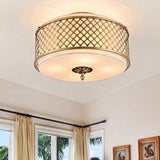 Classic Drum Metal Flush Mount Lamp Brass Finish 4/5 Lights 16/19.5 Wide Living Room Ceiling