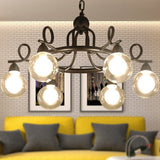 Rustic Mini Ball Clear Glass Pendant Chandelier: 6/8-Light Black Fixture 6 /