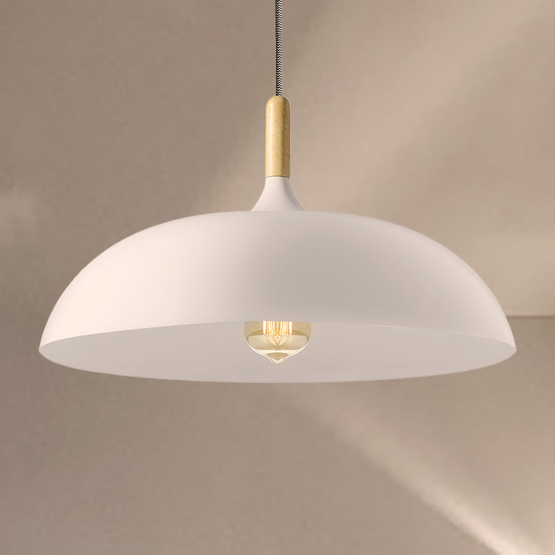 Retro Style Black/White Dome Pendant Light Fixture With Adjustable Cord - Metal 1 Bulb Hanging Lamp