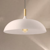 Retro Style Black/White Dome Pendant Light Fixture With Adjustable Cord - Metal 1 Bulb Hanging Lamp