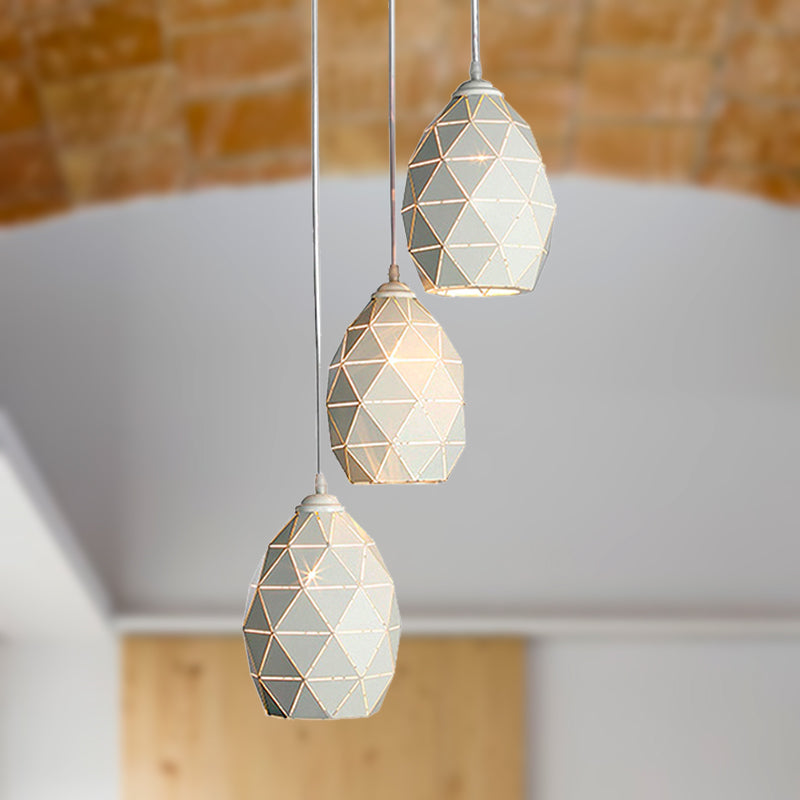 Modern Geometric Metal Pendant Light - White 3 Lights Indoor Hanging Ceiling Fixture