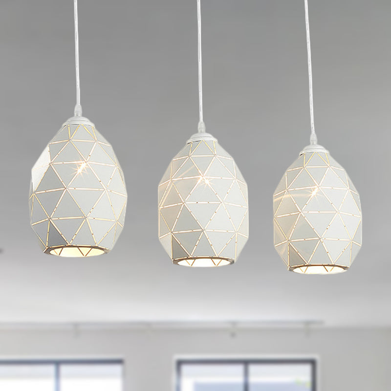 Modern Geometric Metal Pendant Light - White 3 Lights Indoor Hanging Ceiling Fixture / Linear