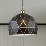 Modern Metal Hanging Lamp: 1-Light Domed Suspension Light With Folded Design In Black/White For