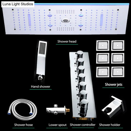 24x12 Inch 600x300mm Bluetooth Music LED Shower Head Panel Faucet Rain Mist Waterfall Column Thermostatic Mixer Valve