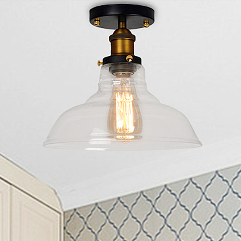 Vintage Barn Semi-Mounted Ceiling Light With Clear/Amber Glass Shade - Ideal For Bedroom 1 Bulb