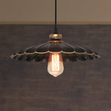 Vintage Industrial Black Metal Pendant Ceiling Light | Scalloped Hanging 10 Or 14 Ideal For