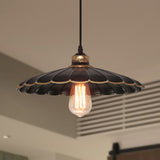 Vintage Industrial Black Metal Pendant Ceiling Light | Scalloped Hanging 10 Or 14 Ideal For