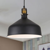 Black/White 8/12 Width Pendant Light With Barn Shade - Retro Stylish Ceiling Fixture For Dining Room