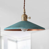 Rustic Saucer Shade Pendant Light With Adjustable Cord In Silver/Red/Blue Blue