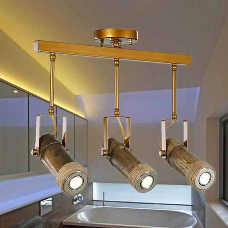 Semi Flush Lodge Light: Stylish Wood Metal And Bamboo Adjustable Ceiling Fixture For Restaurants -