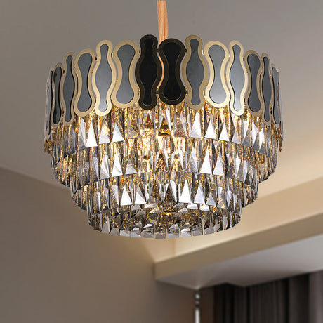 Modern Metal And Crystal Tiered Hanging Light Fixture | 8/11 Lights Black Chandelier 18 - 23.5 Wide