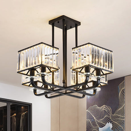 Vintage Prismatic Crystal Chandelier - Cubic Shade 6/8 Lights Black Ideal For Living Room 8 /