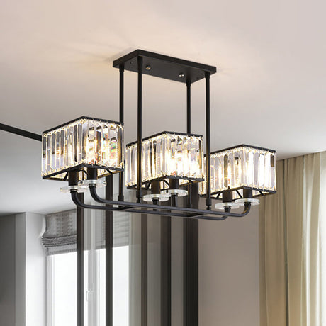 Vintage Prismatic Crystal Chandelier - Cubic Shade 6/8 Lights Black Ideal For Living Room 6 /