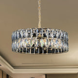 Postmodern Faceted Crystal Drum Chandelier - 8-Light Gold Ceiling Pendant