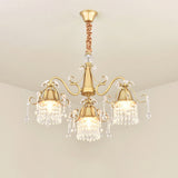 Gold Led Crystal Pendant Chandelier For Mid-Century Living Room Ceiling