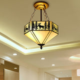 Rustic American Forest Deer Glass Ceiling Lamp - 11/18/22 Wide Semi Flush Mount Light In Beige