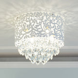 Crystal Leaf Metal Flush Mount Ceiling Light For Girls Bedroom In White