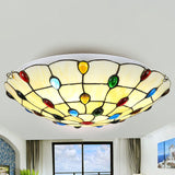 Rustic Loft Stained Glass Flush Mount Light In Beige/Yellow - 12/16/19.5 Diameter Bedroom Ceiling