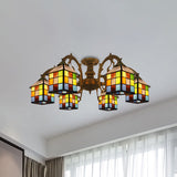 Vintage Tiffany Stained Glass Chandelier For Restaurant & Library - 3/5/6 Lights 6 / Antique Bronze